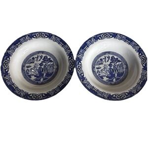 Royal Cuthbertson Blue White Willow 8.5" Salad Lunch Plates Set of 2 Vintage